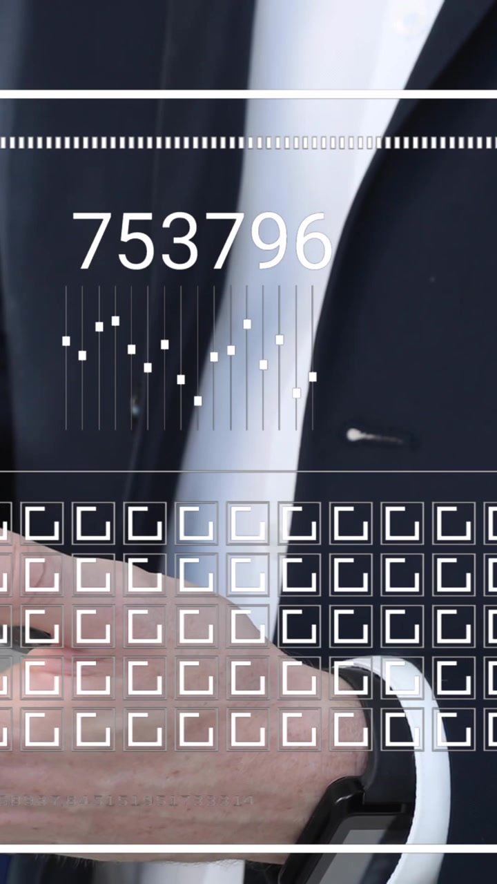 Animation of interface with data processing over mid section of businessman using glass smartphone
