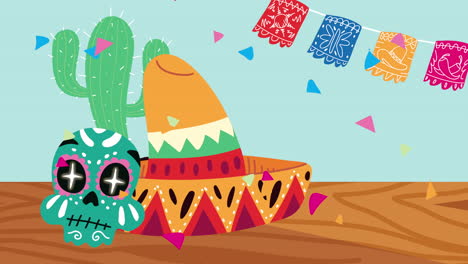 mexican celebration with sombrero and sugar skull