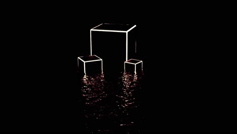 neon cubes reflecting in water