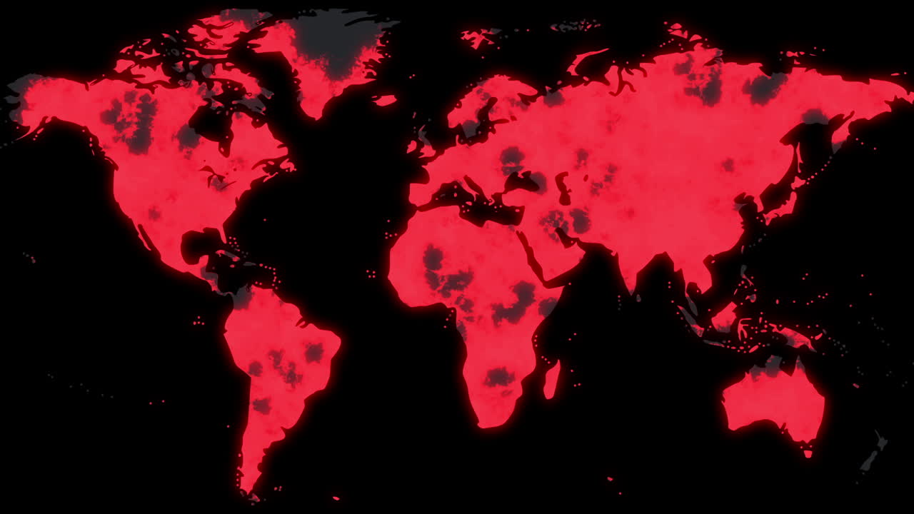 World map on animation as it is gradually absorbed by the rapidly spreading red color showing the eagle infestation of the planet in a consistent covid-19 when the whole planet is hit