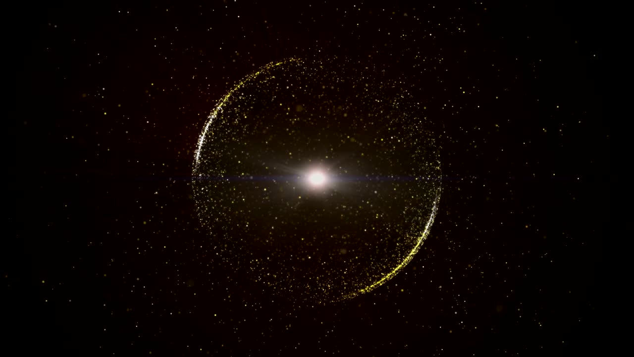 이 없는 루프, 작은 입자로 형성된 원형의 추상적인 배경, 광선 효과.