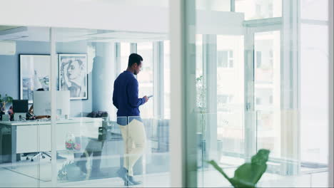 Office,-walking-and-a-black-man-with-a-phone