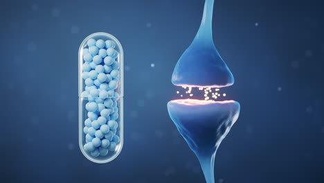 sinapsis de la célula neuronal y la cápsula, representación en 3d.