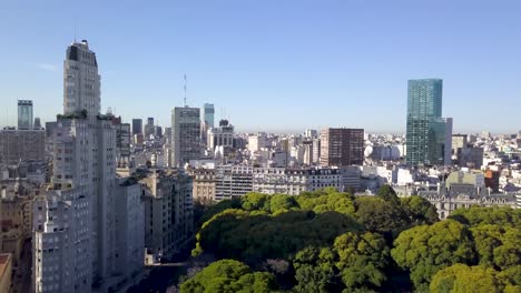aerial rising over famous plaza san martin in retiro district, buenos aires