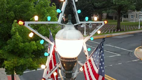 patriotic american flag, stars on street lamp in usa