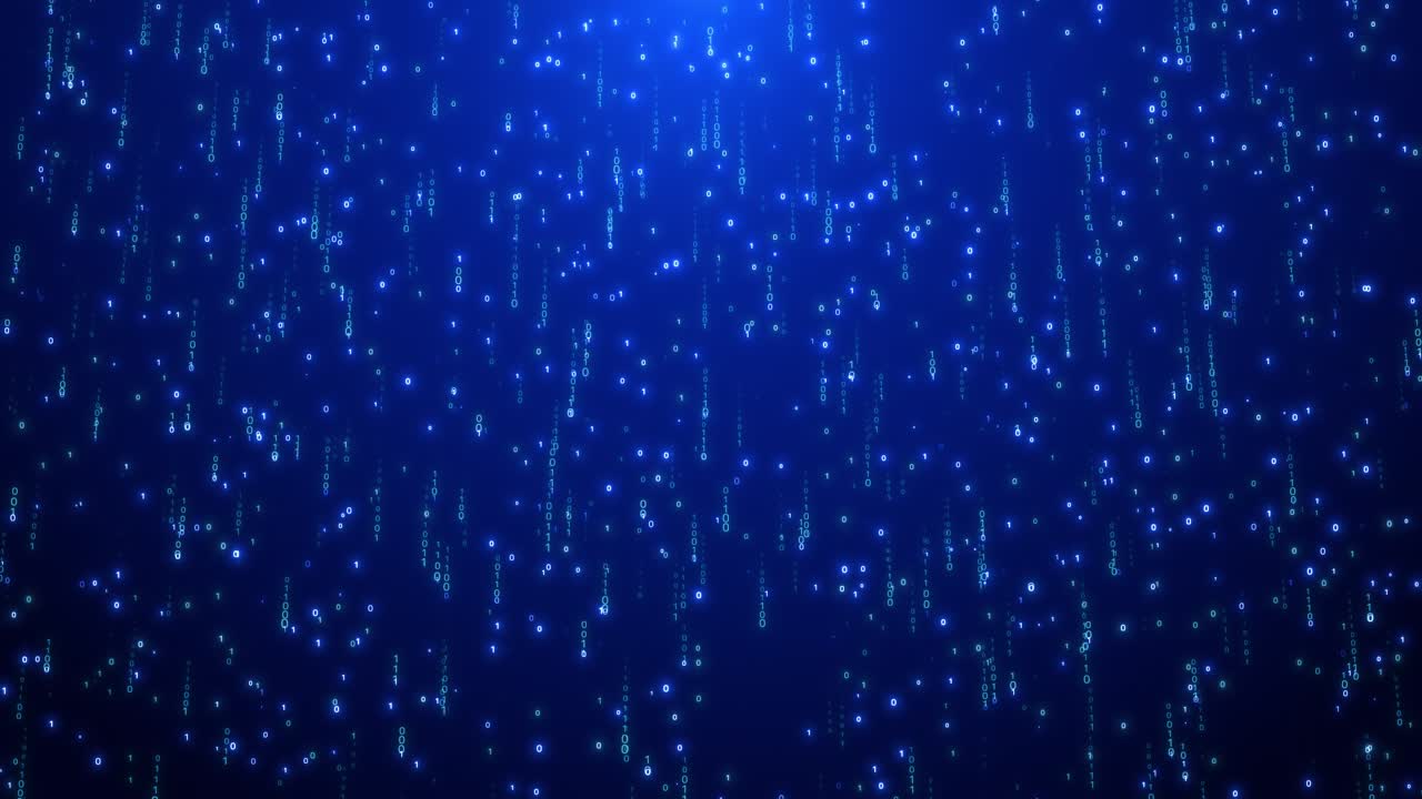 Futuristic Digital Matrix Code Background with falling Blue Particles