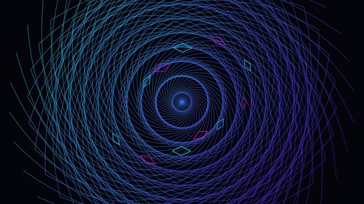 Padrão Geométrico Rotativo Abstrato com Linhas Neon