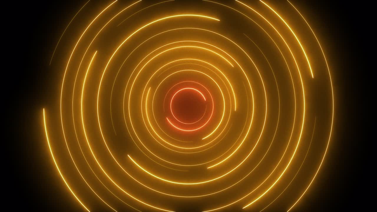 오렌지색과 노란색 네온 원형 공간은 기술 배경을 위해