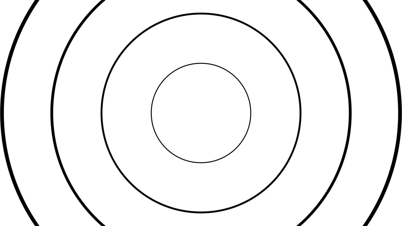 línea delgada círculos de zoom negros en un fondo blanco. gráficos de movimiento geométricos simples. animación sin costuras con formas básicas
