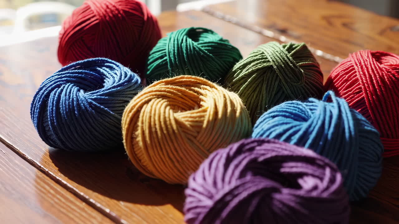 Colorful Yarn Balls on Wooden Table