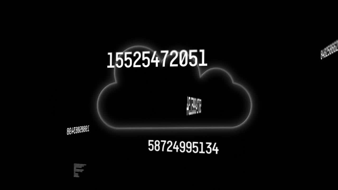 Animation of cloud icon and numbers on black background