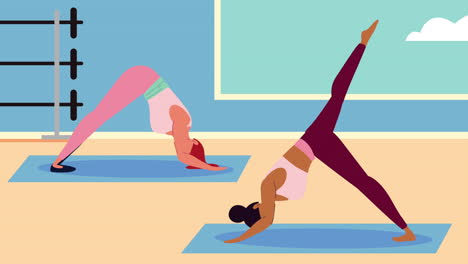 interracial girls practicing yoga characters