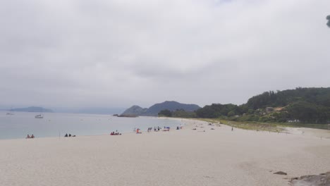 A-Paradisiacal-Tropical-Beach-on-Cies-Islands-on-a-Moody,-Overcast-Day