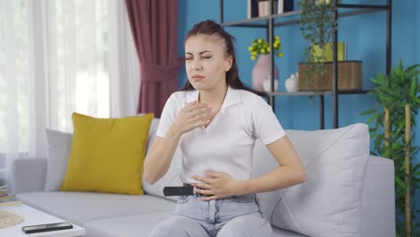 young woman with nausea.