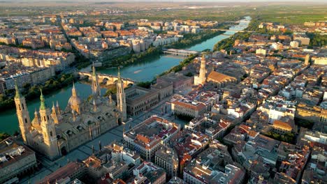 drone circling above city center of zaragoza