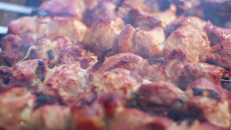 Barbecue-meat-grilling-on-charcoal.-Tasty-grilled-meat.-Closeup.-Pork-meat