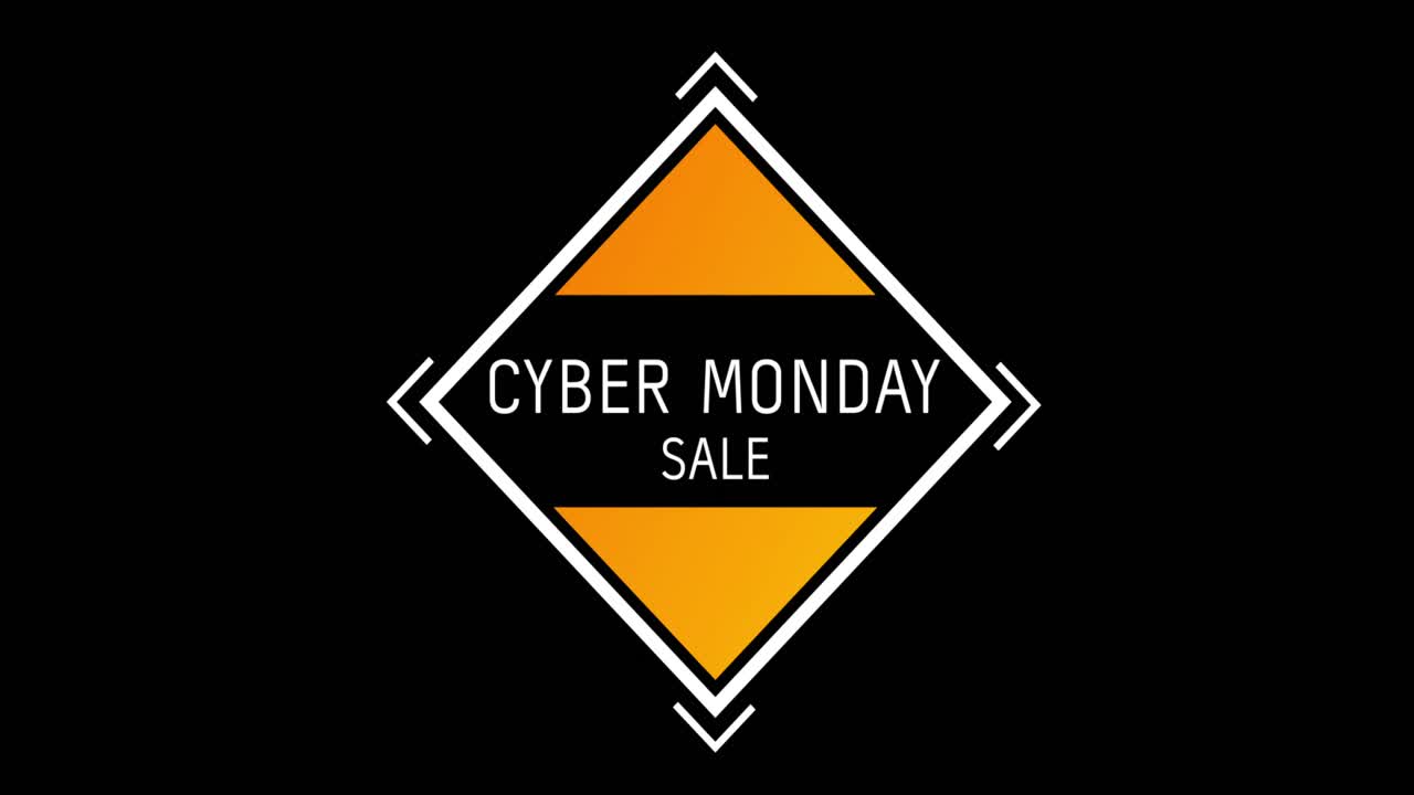 testo di vendita bianco e arancione di cyber monday che appare contro lo schermo nero 4k