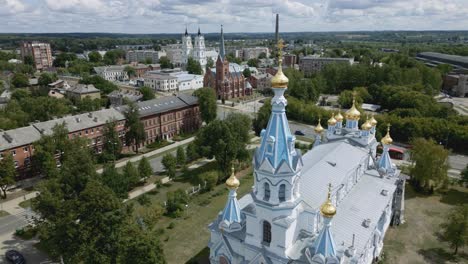 drone footage of orthodox cathedral of saints boris and gleb and martin luther cathedral