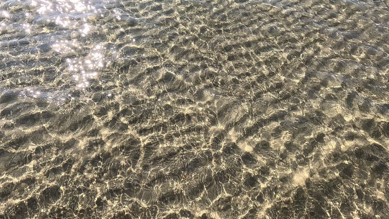 Sunlight casting intricate hypnotic patterns from light refraction on the clear rippling seawater