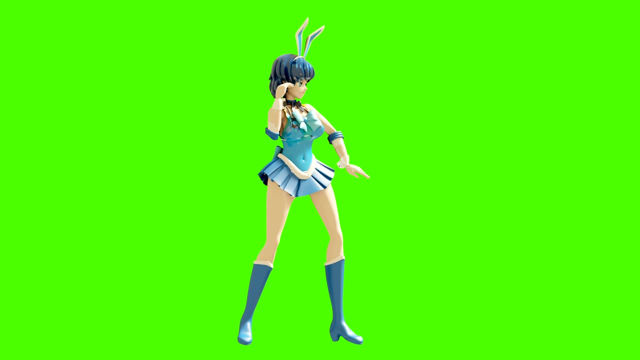 Dance animation of a beautiful cartoon girl. Girl in anime style. High quality and seamless loops on green background.