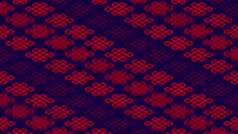 chinese pattern abstract line 3d virtual isometric lighting moving, vintage mix modern technology concept design, glowing on dark blue background seamless looping animation 4k with matte alpha channel