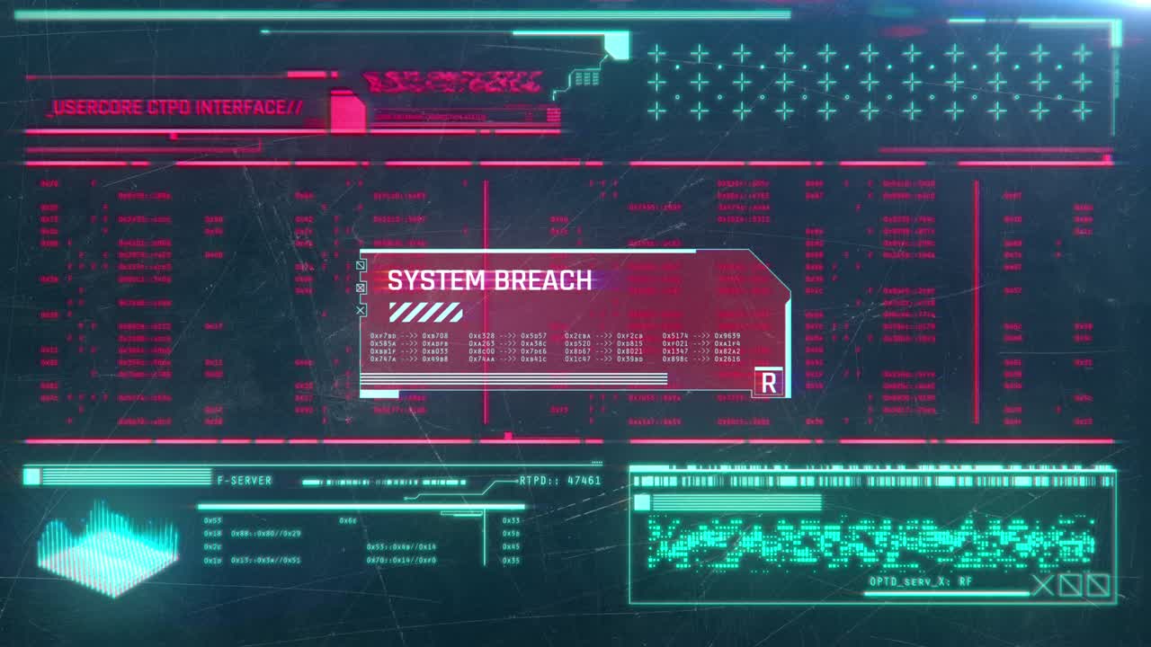 System breach message on computer screen, computer under hacking attack