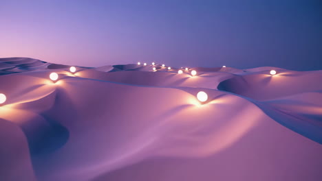 glowing spheres in a desert landscape at dusk