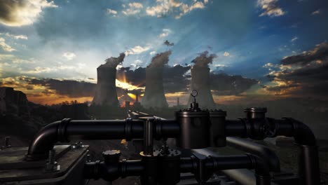 nuclear power plant at sunset