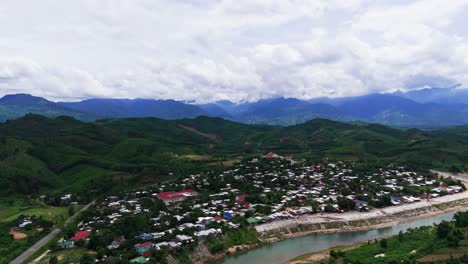 aerial view tilt of the city in lam dong