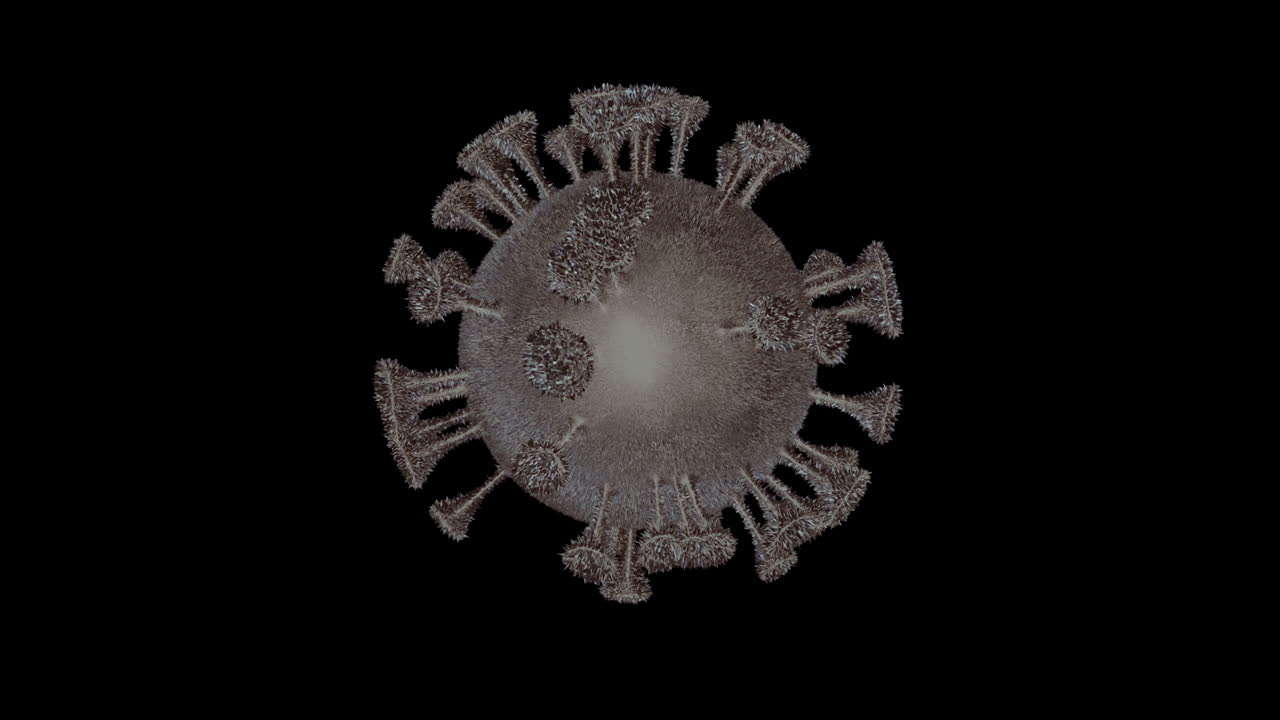 animación de un coronavirus aislado covid-19, color dorado sobre fondo negro