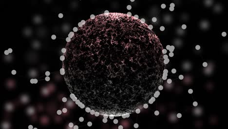 abstract interactive detection system scanning plexus sphere over blurred dark background.