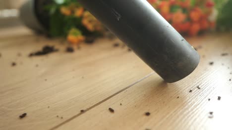 cleaning up dirt on the floor