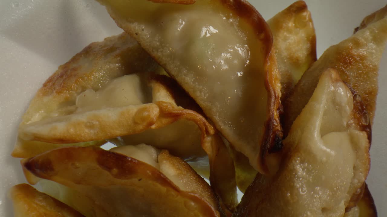 Chinese Potstickers Spinning on Plate