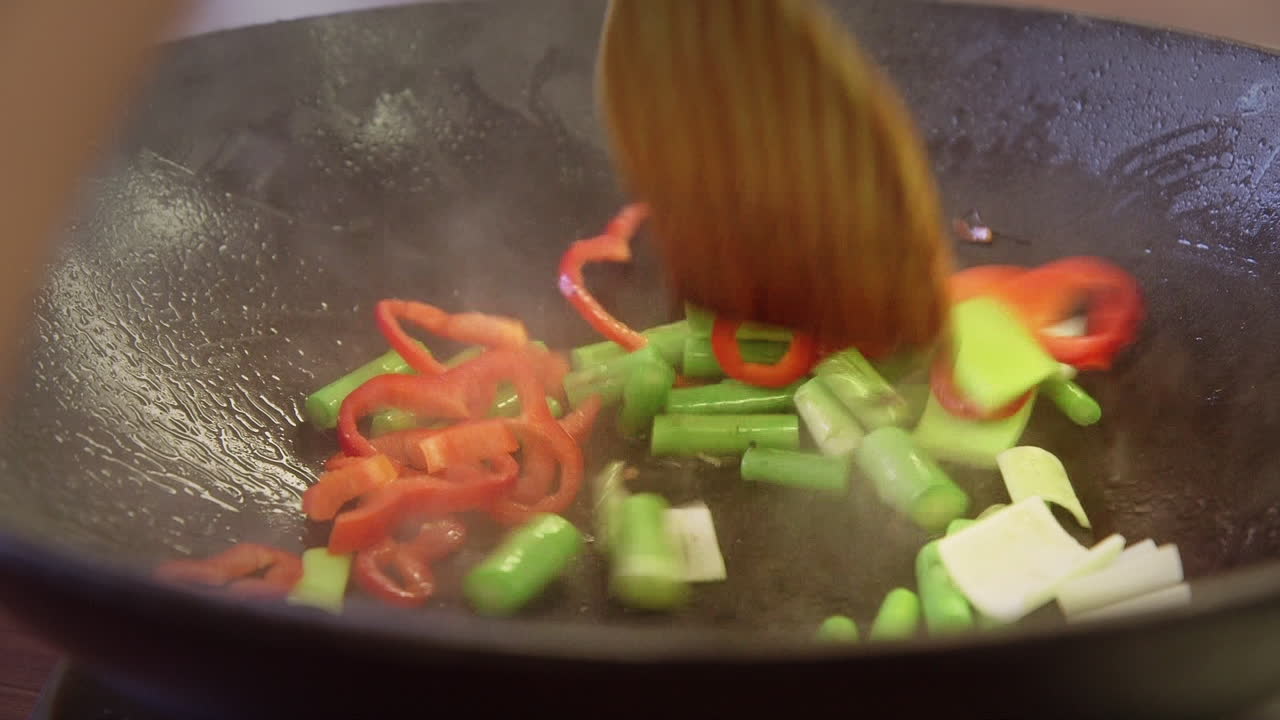 Stir-frying Vegetables in a Wok