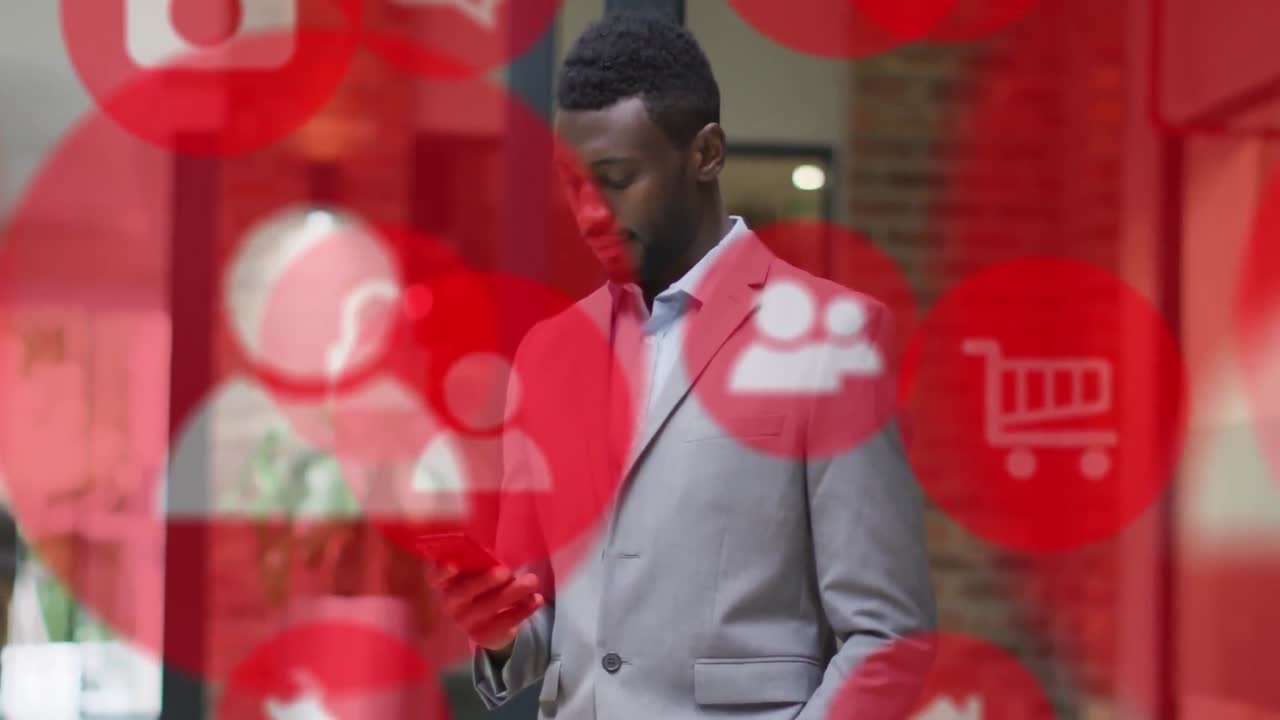 animación de iconos de los medios sobre el empresario afroamericano en el cargo