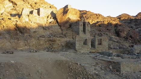 old cruins at red cloud mine, arizona, us, aerial circling