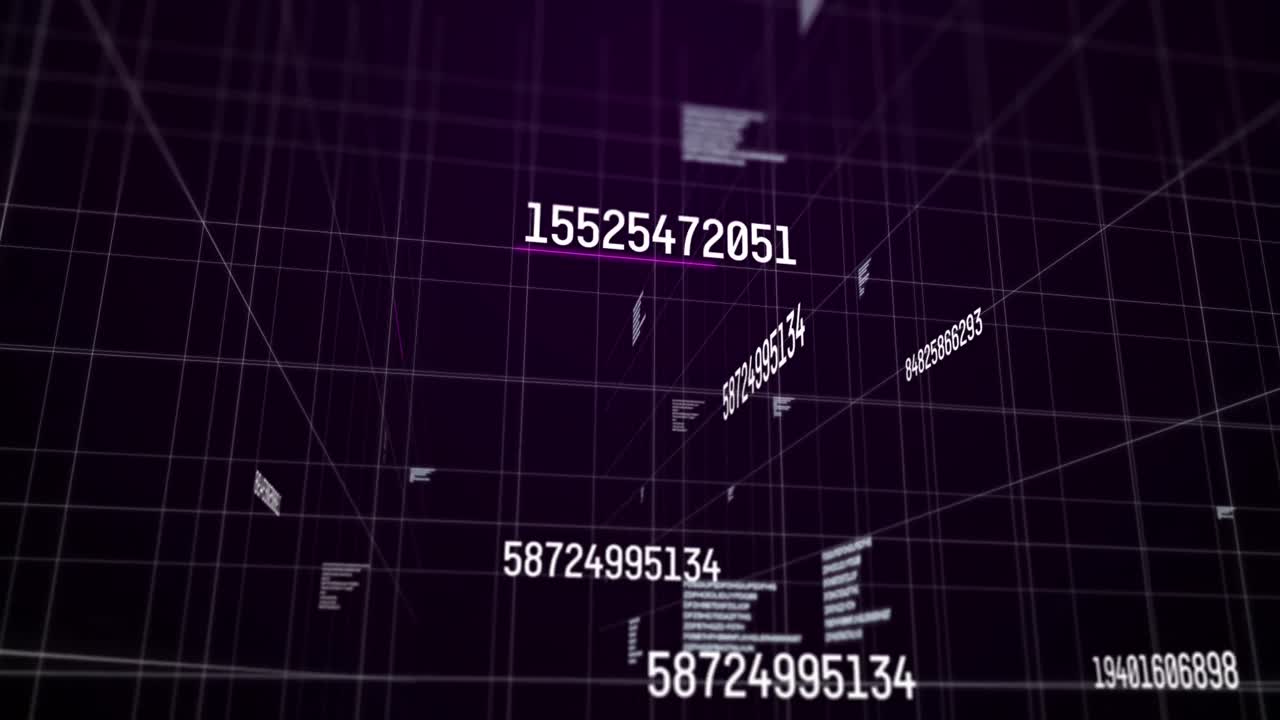 animación de números blancos que cambian y procesamiento de datos sobre senderos de luz brillante
