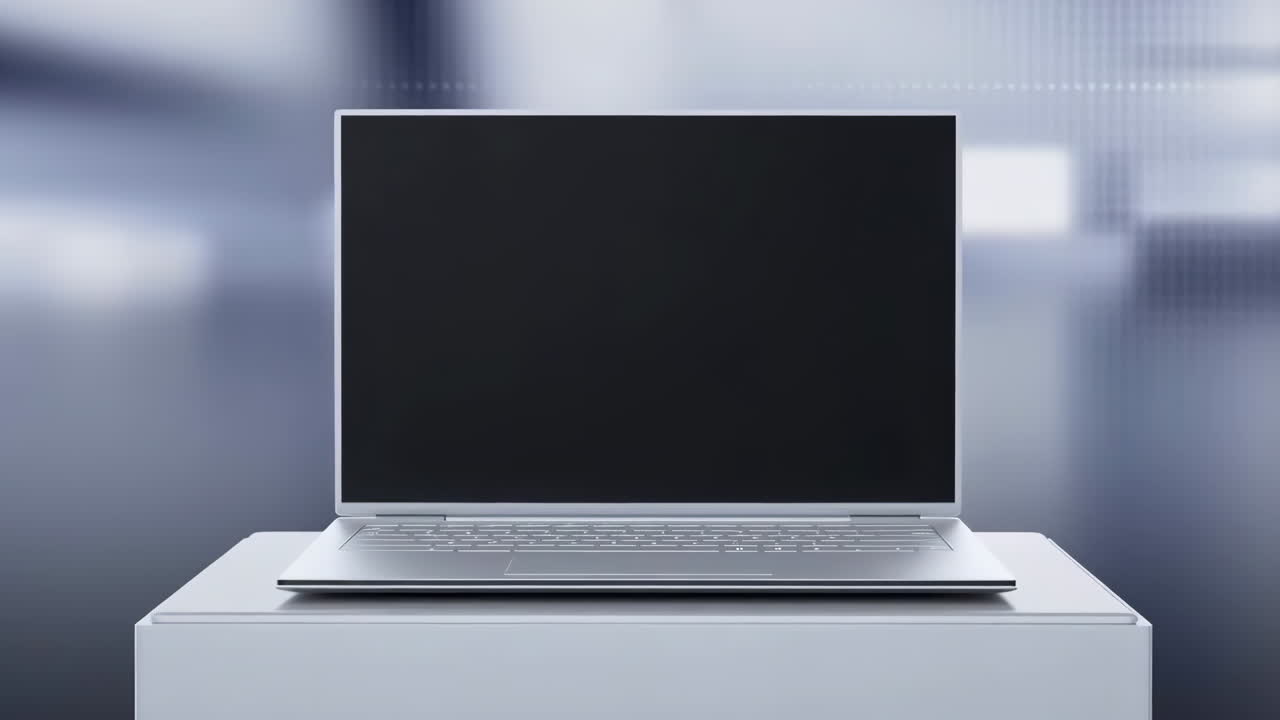 Silver Laptop with Blank Screen on Pedestal