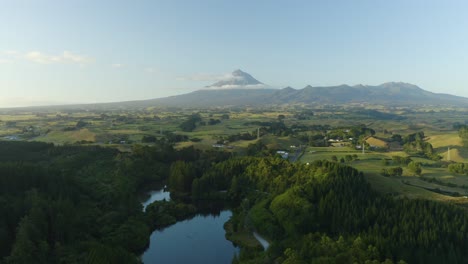 aerial, flight towards new zealand's mount taranaki