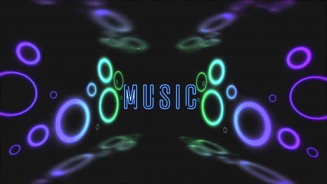 animation of music and neon circles on black background