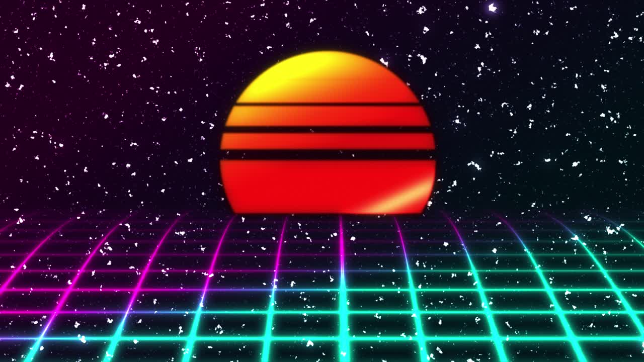 레트로 해가 지는 그리드 풍경