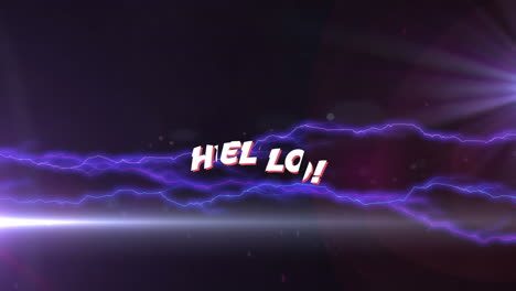 animation of hello text over lightning on dark background