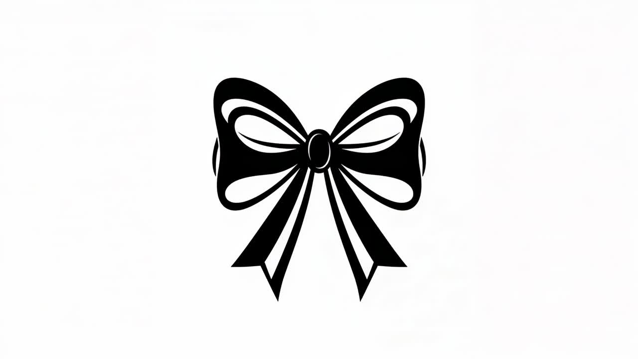Looping black ribbon bow on white field, rhythmically cycling between expanded and folded forms