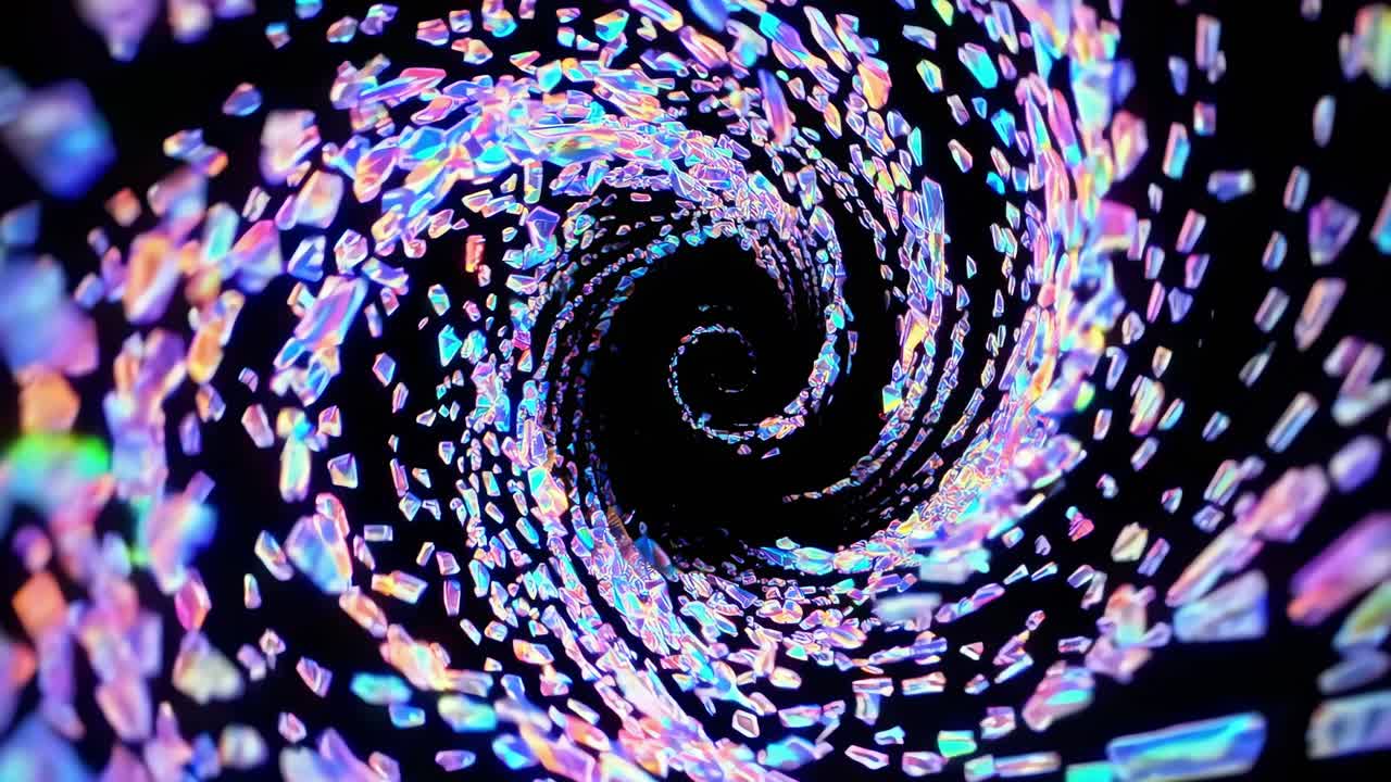 Abstract Iridescent Crystal Spiral Tunnel