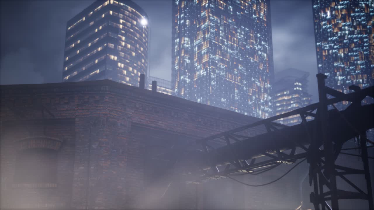 skyscrapers of business center and pipes of factory polluting air