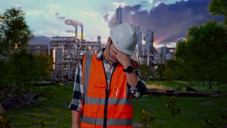 stressed engineer at industrial plant