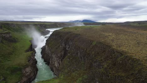 gullfoss waterfalls in iceland with drone video in canyon moving sideways