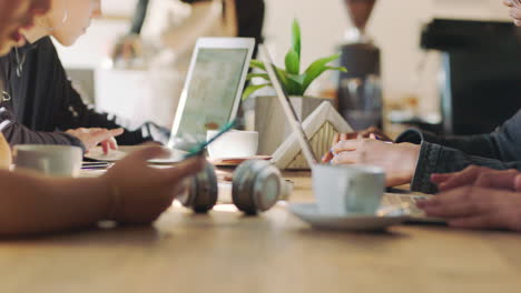 Hands,-internet-cafe-and-working-on-technology