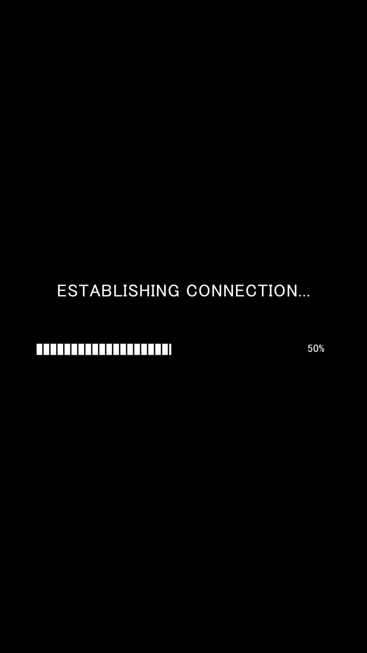 Vertical video of loading progress bar with on-screen text establishing connection on black background