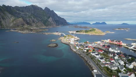 henningsvaer at lofoten island, norway, scandinavia - 4k aerial circling